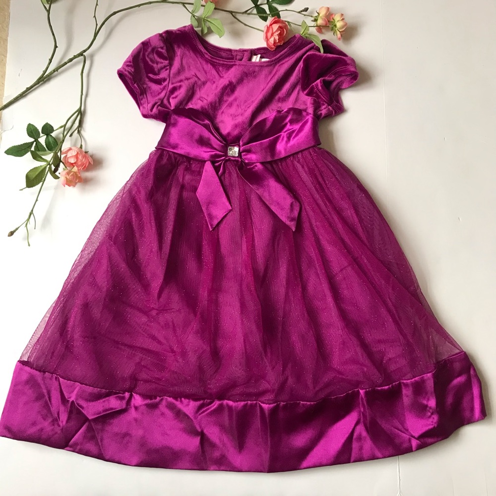 Girls Size 6X Purple Velvet Satin Trimmed Dress